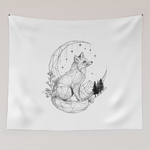Item preview, Geometric Fox Moon – Polygonal Fox Crescent Moon Stars Forest Nature Tattoo Art designed and sold by StickerHavenn.