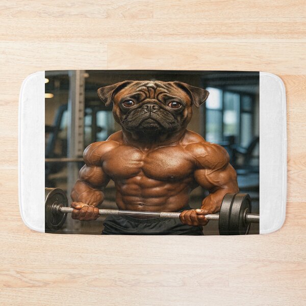 Item preview, "Muscle Pug Gym Beast | Bodybuilder Dog Lifting Weights | Funny Buff Pug Fitness Art" designed and sold by ReyDeLaCalle.