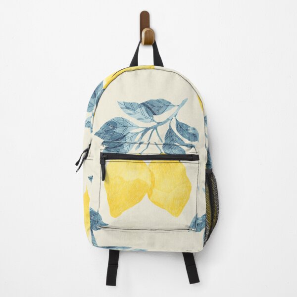 Item preview, Lemons illustration with blue leaves on beige background designed and sold by helga-wigandt.