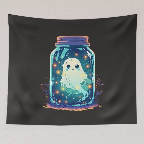Item preview, Cute ghost in a jar – Kawaii Friendly Ghost with fireflies designed and sold by Meiersbeste.