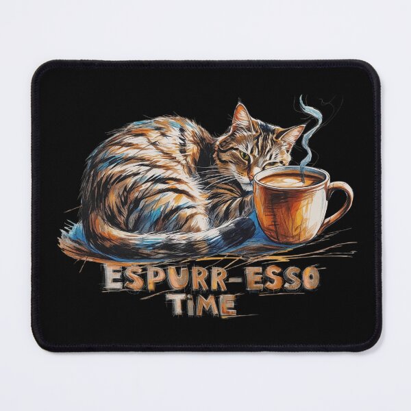Item preview, cat and coffee, espurr-esso time, a gift for lovers of morning coffee and cats, designed and sold by miro-bob-design.