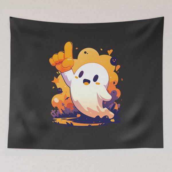 Item preview, Kawaii Ghost with Foam Finger – Cute Spooky Halloween Design designed and sold by Meiersbeste.