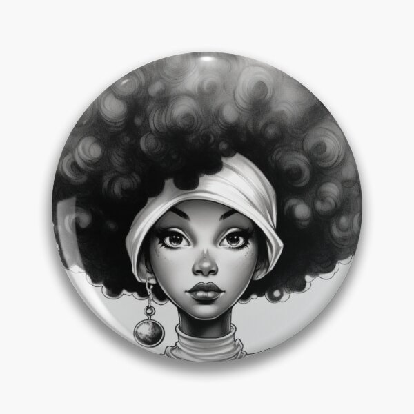 Item preview, Skater Girl With Afro and Headband Black And White designed and sold by OrphanSktboards.