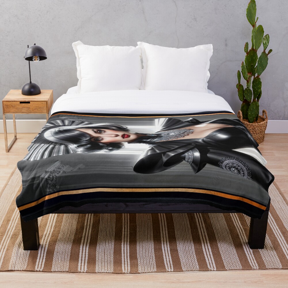 아르 데코는 내일 만난다 - Xzendor7의 Domitilla AI 컨셉 아트의 공상 과학 초상화 | 고전적인 미래지향적 아름다움 4 Art Deco Meets Tomorrow - The Sci-Fi Portrait Of Domitilla Captivating AI Concept Art by Xzendor7 Decorative Art Print Throw Blanket