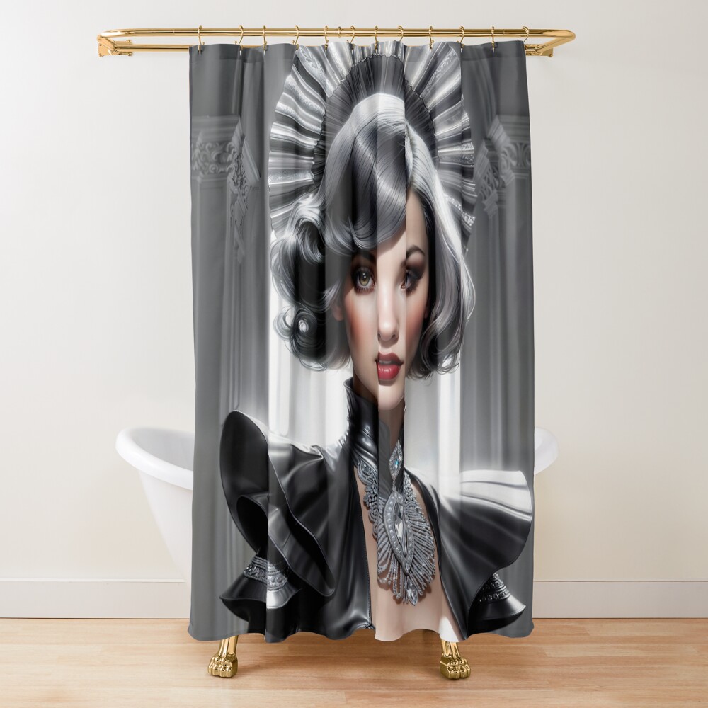 아르 데코는 내일 만난다 - Xzendor7의 Domitilla AI 컨셉 아트의 공상 과학 초상화 | 고전적인 미래지향적 아름다움 2 Art Deco Meets Tomorrow - The Sci-Fi Portrait Of Domitilla Captivating AI Concept Art by Xzendor7 Decorative Art Print Shower Curtain