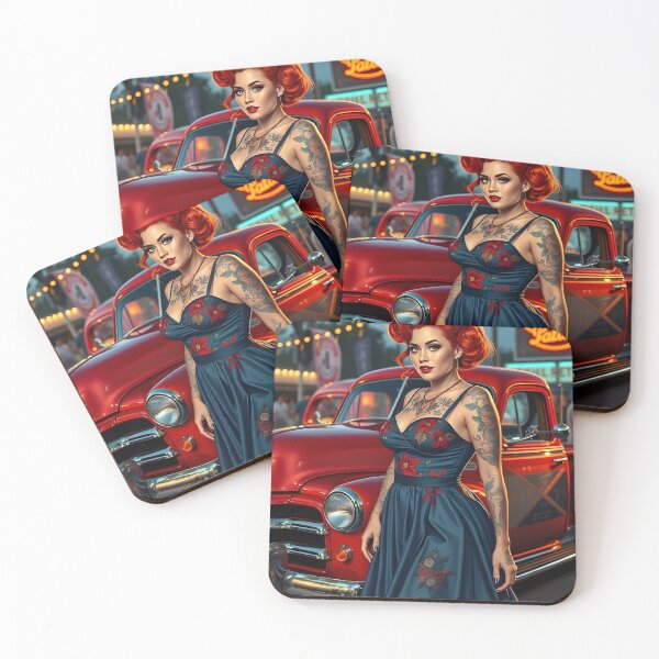 Item preview, Rockabilly Rebel - Vintage Pickup and Tattooed Beauty designed and sold by MooLaLa.Store.