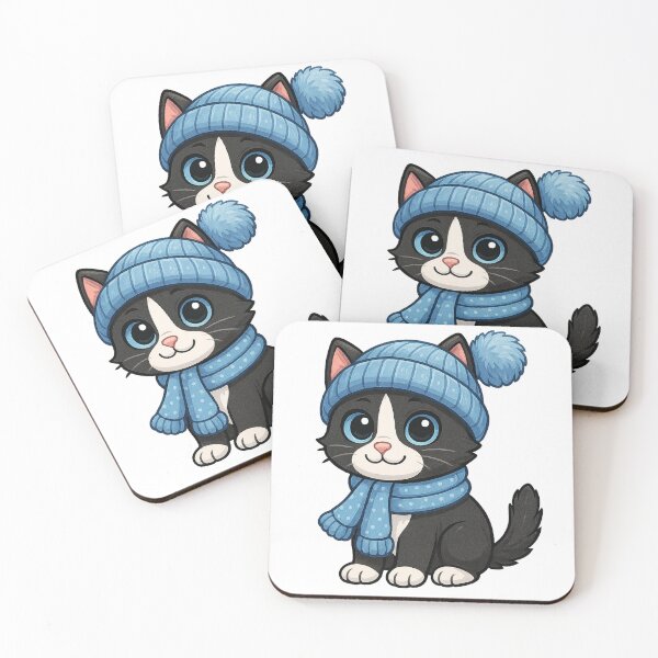 Item preview, Tuxedo cat in blue winterwear designed and sold by Cat-loveparttime.