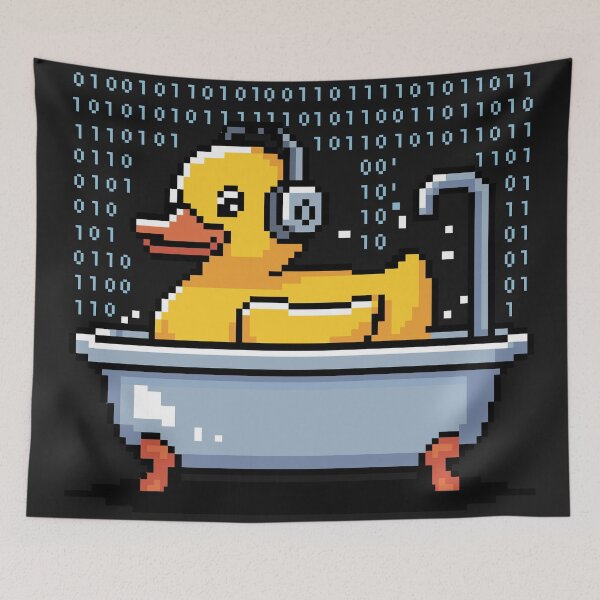 Item preview, Pixel Debug Duck in Bathtub with Binary Code designed and sold by Code  Monkeys.