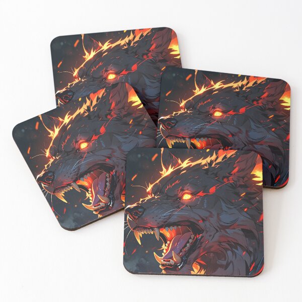 Item preview, Fire Demon Wolf – Aggressive Hellhound with Flames | Dark Fantasy Art designed and sold by CRAWO.