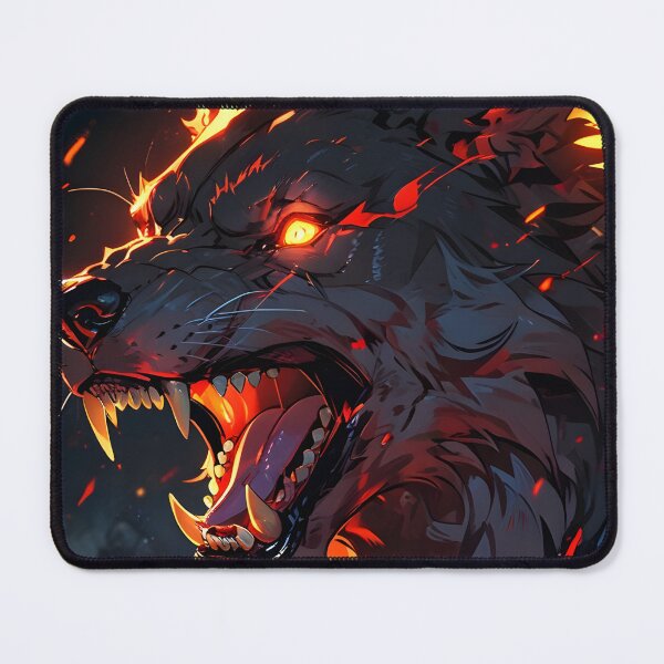 Item preview, Fire Demon Wolf – Aggressive Hellhound with Flames | Dark Fantasy Art designed and sold by CRAWO.