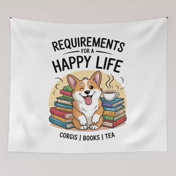 Item preview, Corgis, Books, Tea - Requirements for a Happy Life  designed and sold by Ikwalima.