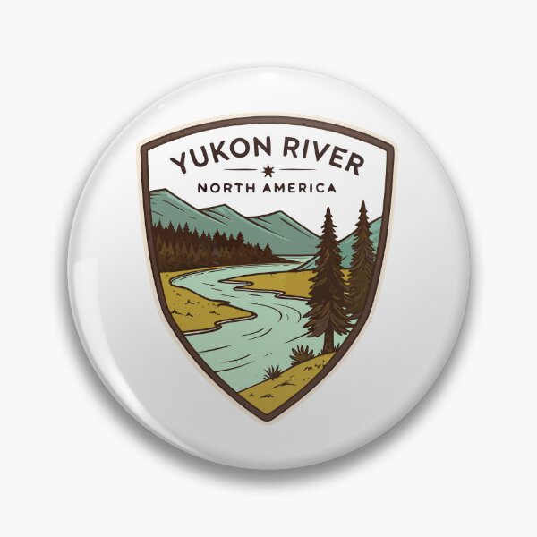 Item preview, Yukon River Shield Sticker – Retro Canada Nature Landscape Design designed and sold by VividOrganica.
