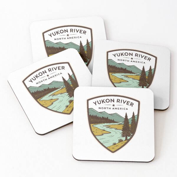 Item preview, Yukon River Shield Sticker – Retro Canada Nature Landscape Design designed and sold by VividOrganica.