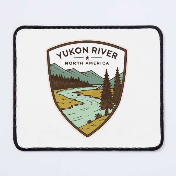 Item preview, Yukon River Shield Sticker – Retro Canada Nature Landscape Design designed and sold by VividOrganica.