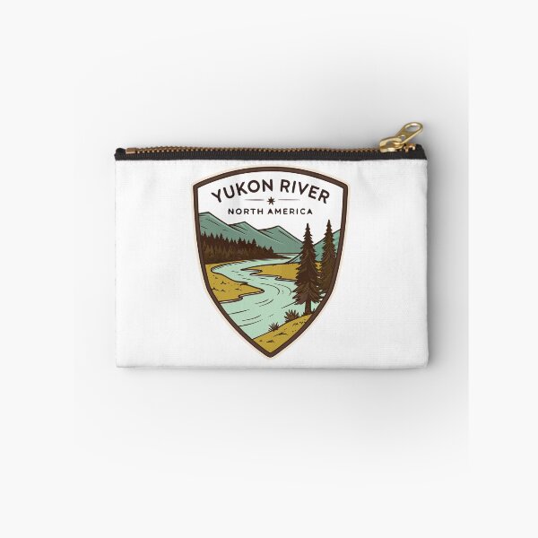 Item preview, Yukon River Shield Sticker – Retro Canada Nature Landscape Design designed and sold by VividOrganica.