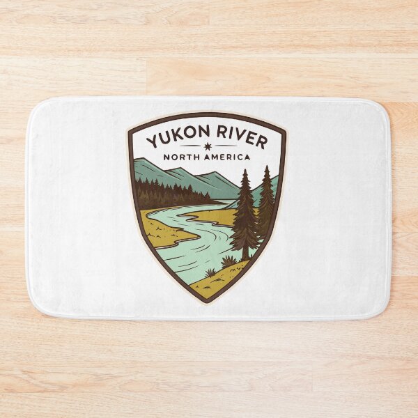 Item preview, Yukon River Shield Sticker – Retro Canada Nature Landscape Design designed and sold by VividOrganica.