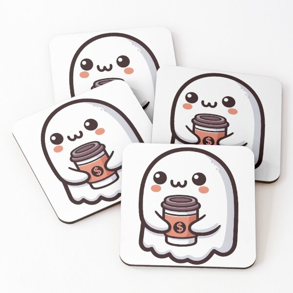 Item preview, Cute Spooky Ghost Holding Coffee Cup – Kawaii Halloween Coffee Lover Illustration designed and sold by Lu7u.