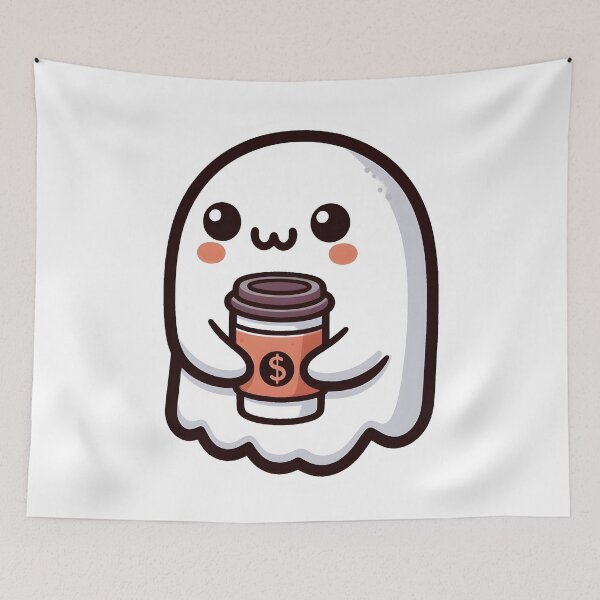 Item preview, Cute Spooky Ghost Holding Coffee Cup – Kawaii Halloween Coffee Lover Illustration designed and sold by Lu7u.