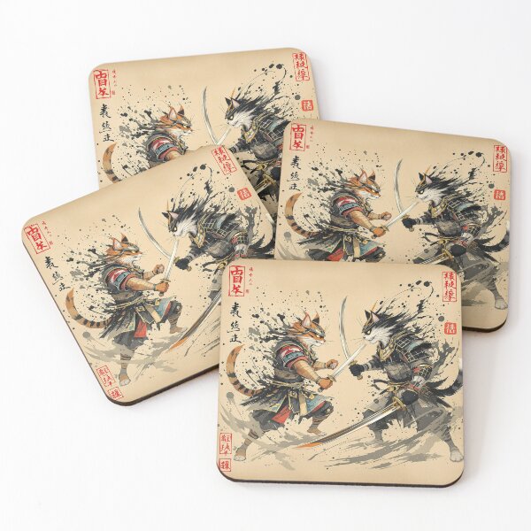 Item preview, Samurai Cat Duel – Dramatic Sumi-e Ink Japanese Art designed and sold by KaryaVisionSTR.