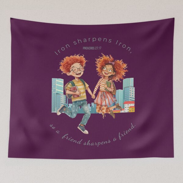 Item preview, Christian Friendship Art – Proverbs 27:17 Bible Verse Illustration – Iron Sharpens Iron, so a friend sharpens a friend,  Whimsical Faith Design designed and sold by AmenAlways.