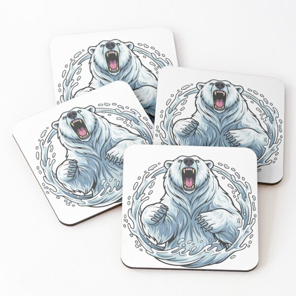 Item preview, Fierce and powerful, roaring polar bear bursting through a wave of icy water designed and sold by Royalsticker.