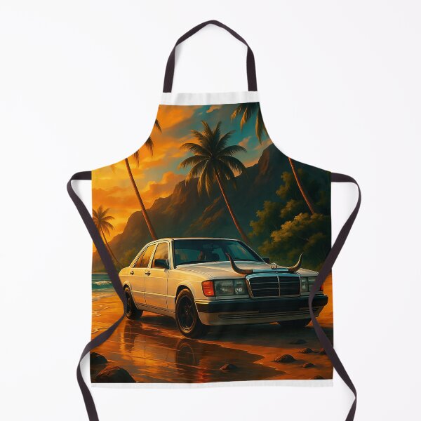 Item preview, Mercedes with Bull Horns on Tropical Beach – Retro Paradise Vibes designed and sold by retro car.
