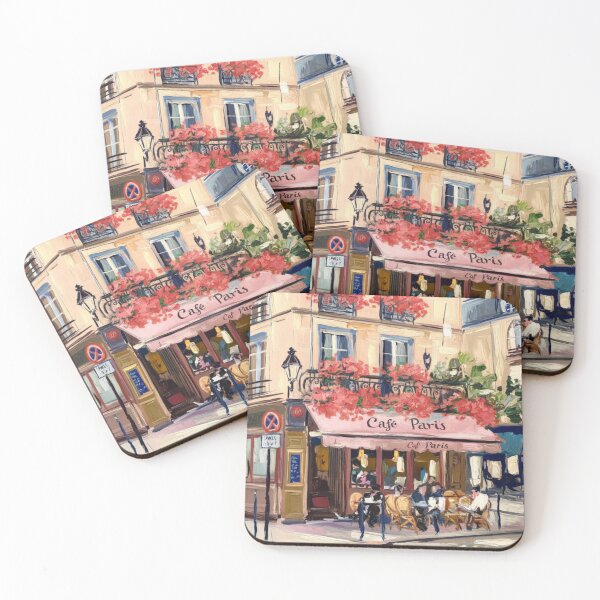 Item preview, Montmartre Paris Travel Poster | Café Paris with Red Flowers designed and sold by CARRAANN.