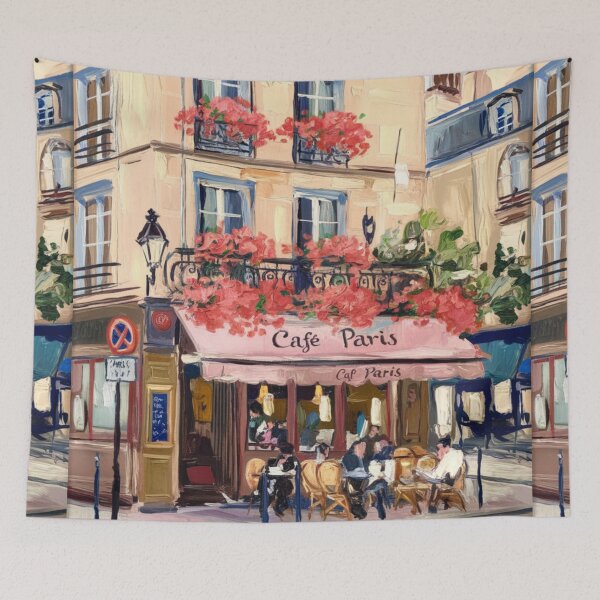 Item preview, Montmartre Paris Travel Poster | Café Paris with Red Flowers designed and sold by CARRAANN.
