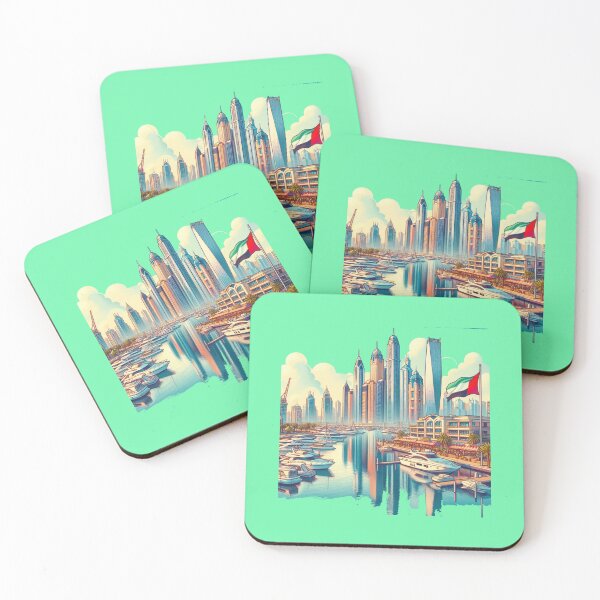 Item preview,  Dubai Marina 3D Cute Scenic Sketch with UAE Flag,   designed and sold by PaintMeWorld.