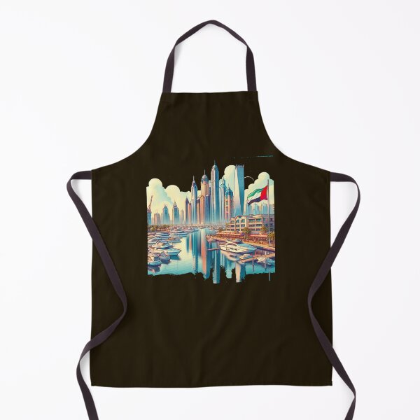 Item preview, Dubai Marina 3D Cute Scenic Sketch with UAE Flag, designed and sold by PaintMeWorld.