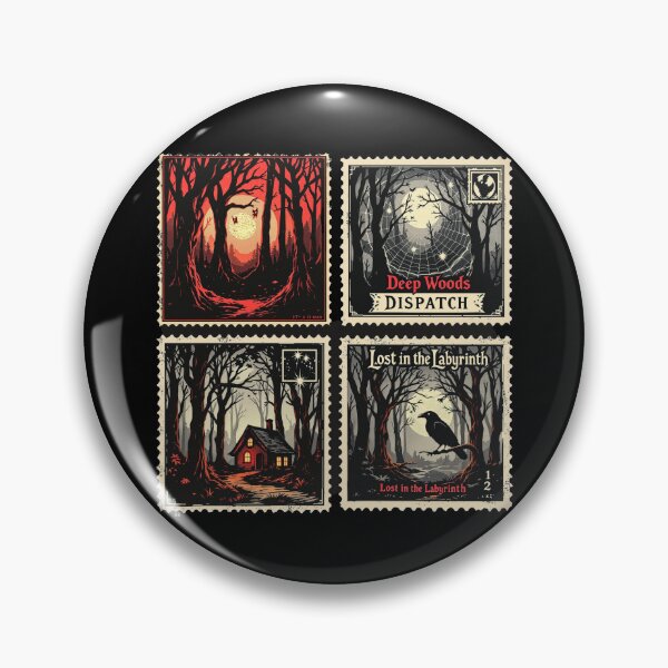 Item preview, Vintage Spooky Forest Stamps Collection | Haunted Woods Cabin Labyrinth Raven Full Moon Art designed and sold by NSB-Design.