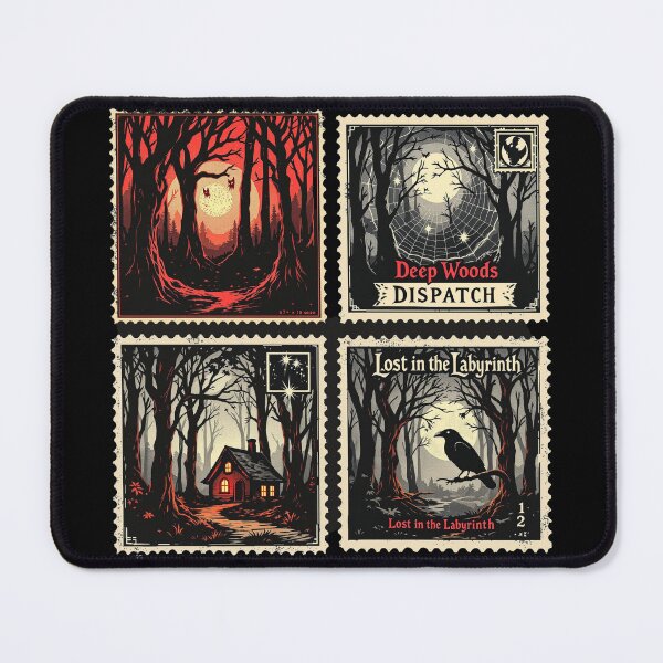 Item preview, Vintage Spooky Forest Stamps Collection | Haunted Woods Cabin Labyrinth Raven Full Moon Art designed and sold by NSB-Design.