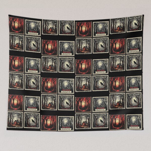 Item preview, Vintage Spooky Forest Stamps Collection | Haunted Woods Cabin Labyrinth Raven Full Moon Art designed and sold by NSB-Design.