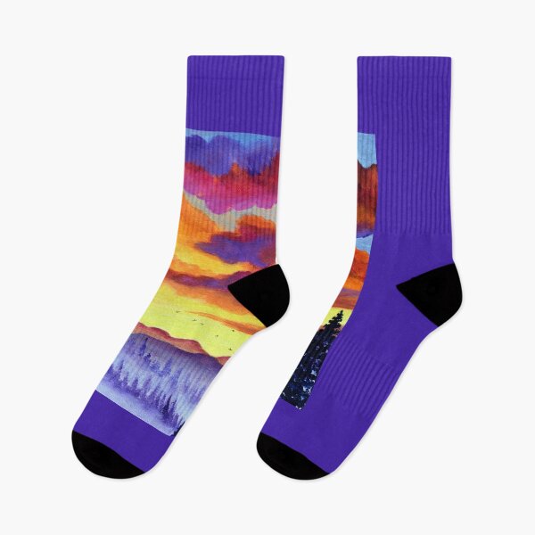 Item preview, Colorful Sunset over Mist and Pine Trees designed and sold by BreezyZen.