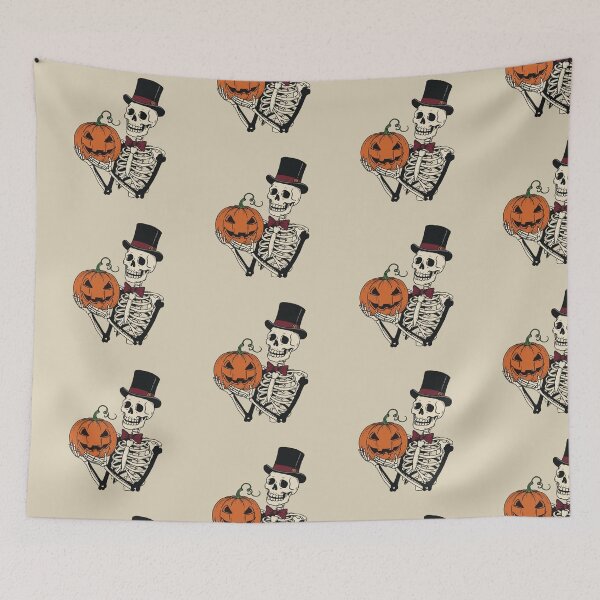 Item preview, Dapper Skeleton with Pumpkin – Vintage Halloween Illustration designed and sold by Pasteltone.