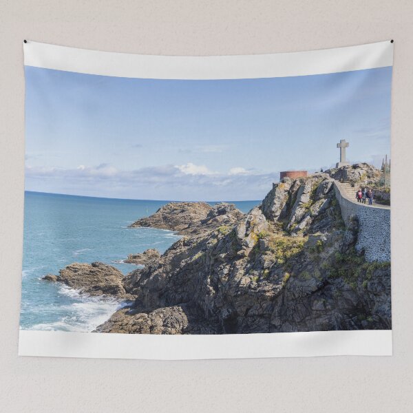 Item preview, A cross and ruins stand at the edge of Pointe du Décollé, St Lunaire, Brittany, France designed and sold by BigBadJogr.