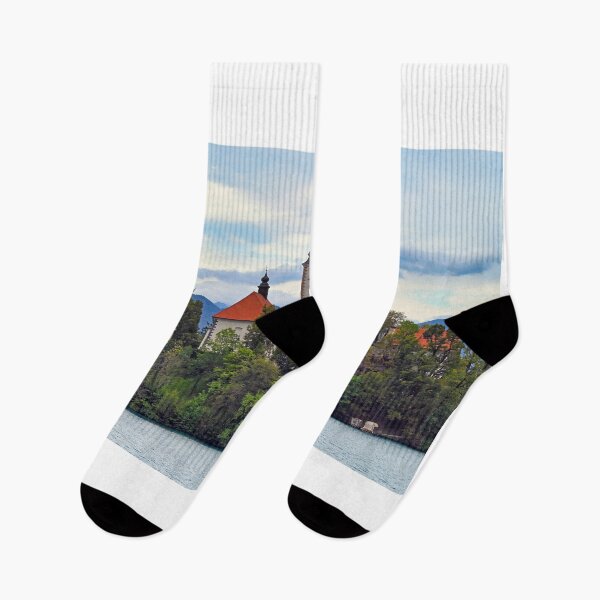 Item preview, Pilgrimage Church of the Assumption of Maria in the morning landscape,Lake Bled, Slovenia designed and sold by goceris.