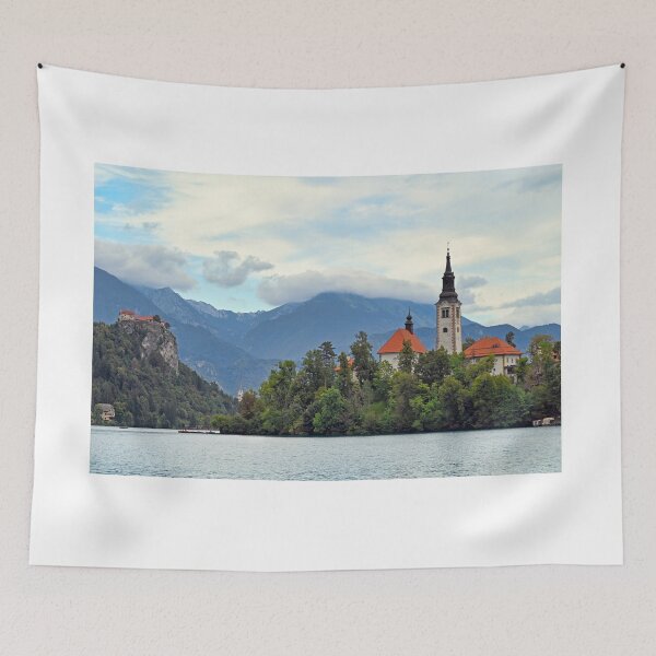 Item preview, Lake Bled with Bled Castle and Pilgrimage Church of the Assumption of Maria,autumn season landscape, Slovenia designed and sold by goceris.