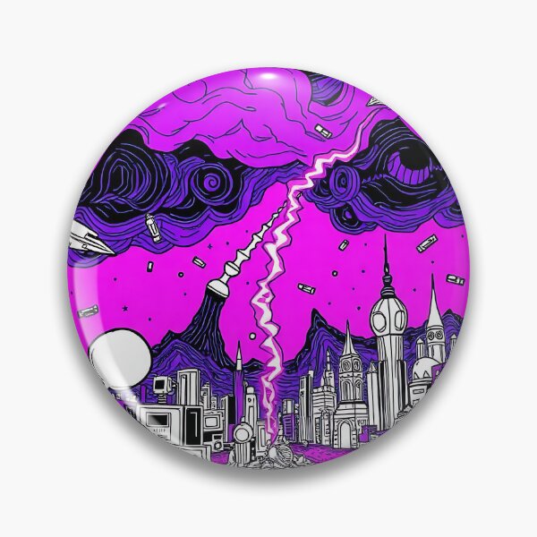 Item preview, Ultra Violet Futuristic Doodle Art – Robots, City Buildings and Lightning in Neon Science Fiction Style designed and sold by teesprinkle.