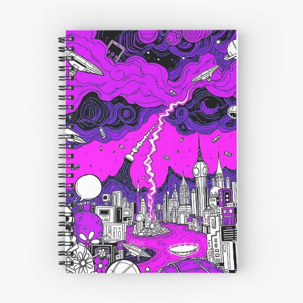 Item preview, Ultra Violet Futuristic Doodle Art – Robots, City Buildings and Lightning in Neon Science Fiction Style designed and sold by teesprinkle.