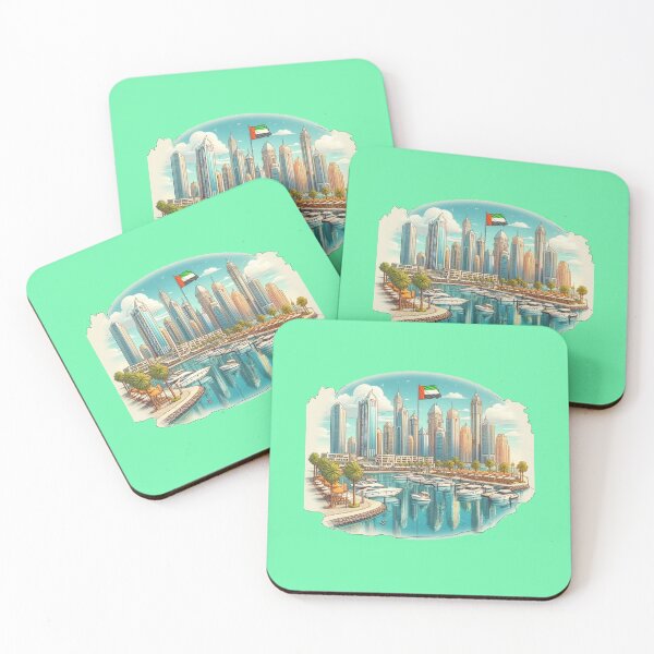 Item preview,  Dubai Marina 3D Cute Scenic Sketch with UAE Flag,   designed and sold by PaintMeWorld.