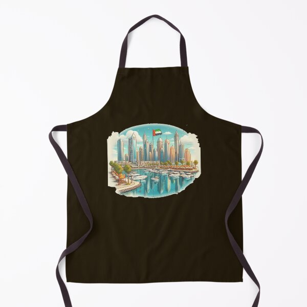Item preview, Dubai Marina 3D Cute Scenic Sketch with UAE Flag, designed and sold by PaintMeWorld.