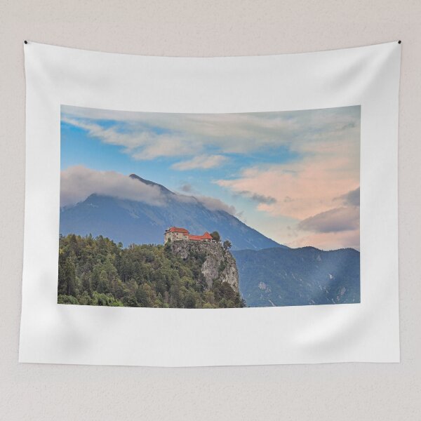 Item preview, Bled Castle and mountains in the morning landscape, Slovenia designed and sold by goceris.