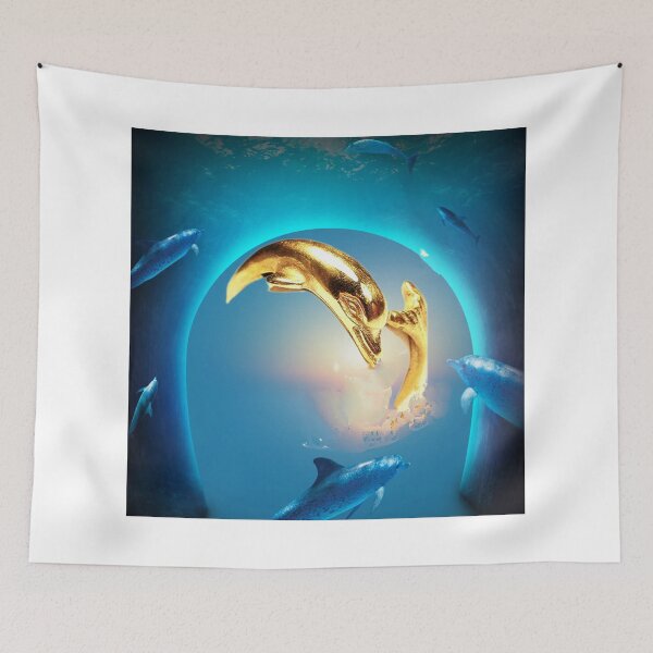 Item preview, Dolphin Sculpture (Handmade) on an Ocean Background designed and sold by QuasarDigitalSurrealism.