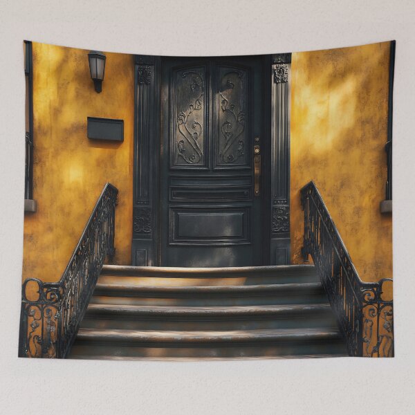 Item preview, Black door on yellow wall designed and sold by anytka.
