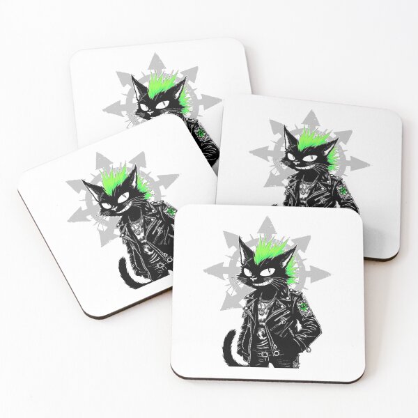 Item preview, Chaos Cat - Black Anarchist Cat with Mohawk and Chaos Star Symbol designed and sold by Ikaroots.