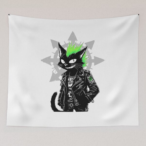 Item preview, Chaos Cat - Black Anarchist Cat with Mohawk and Chaos Star Symbol designed and sold by Ikaroots.