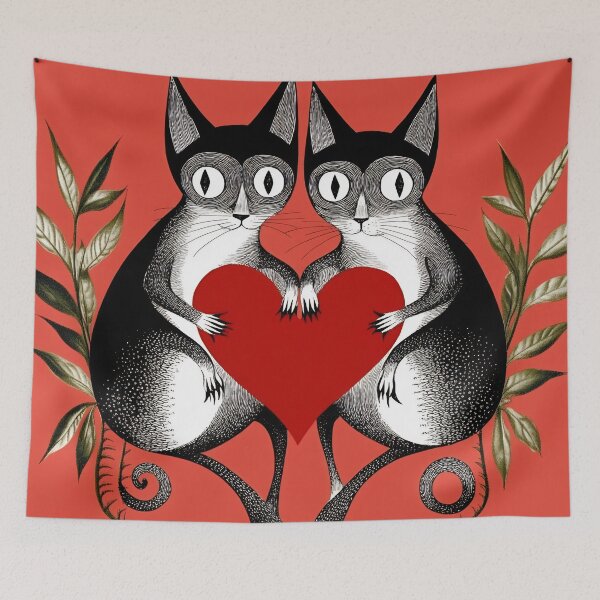 Item preview, Two playful cats holding a heart designed and sold by anytka.