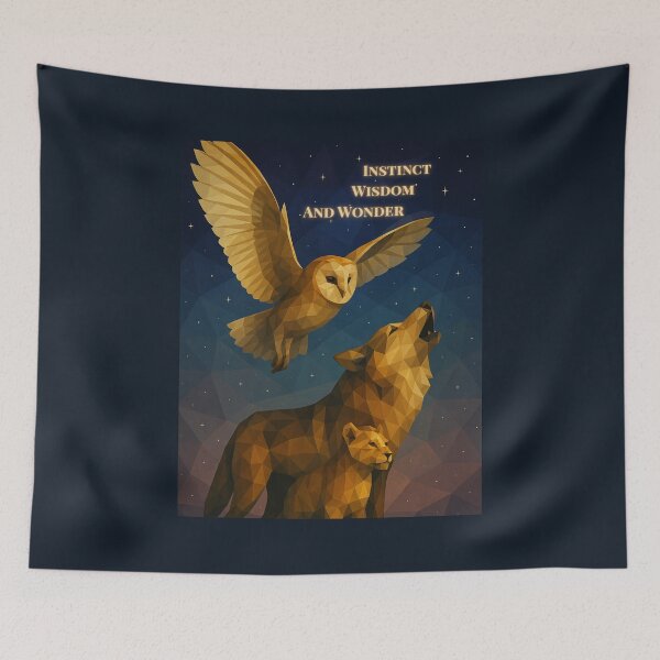 Item preview, Instinct, Wisdom and Wonder – Geometric Owl, Wolf and Cub Under Starlit Sky designed and sold by GeoWild Designs.