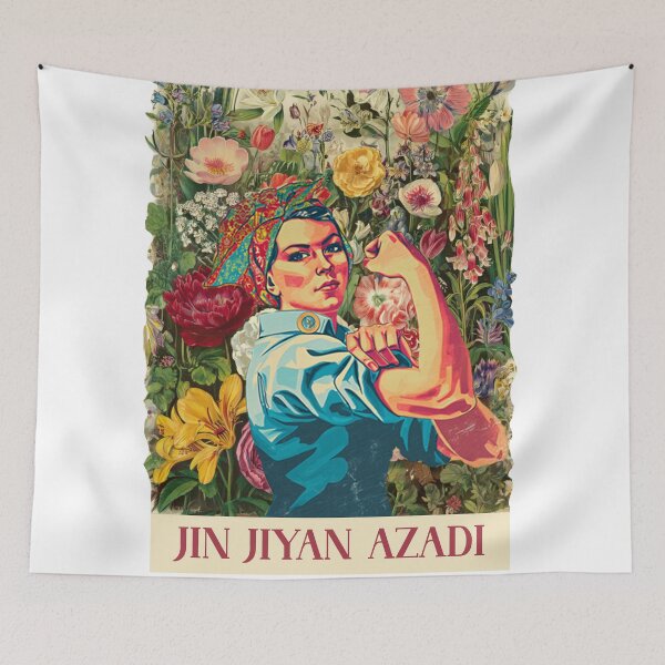 Item preview, Jin Jiyan Azadi – Feminist Kurdish protest poster with flowers designed and sold by BasImJOKO.